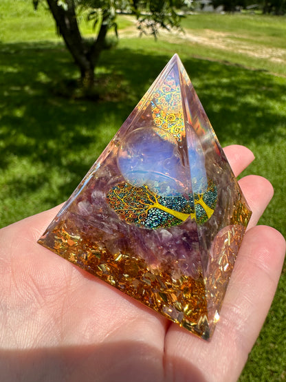 Opalite Skull Orgonite Pyramid #11