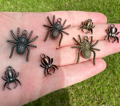 Set Of Seven Metal Spider Pendants/Charms