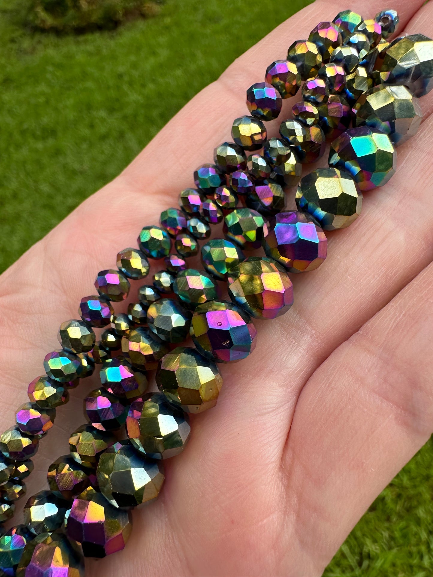 Black Aurora Borealis Faceted Glass Bead Strand 4 Sizes