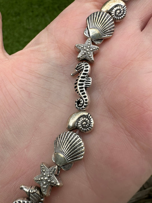 Silver Metal Sea Life Bead Strand