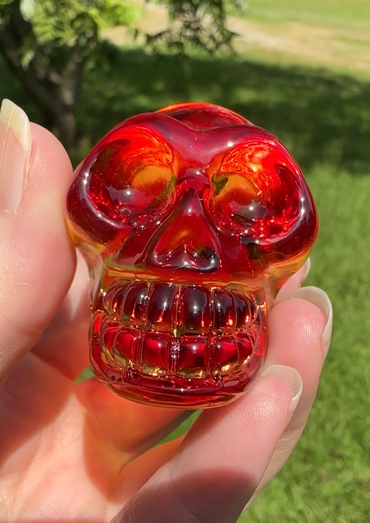 Red & Yellow Crystal Glass Skull