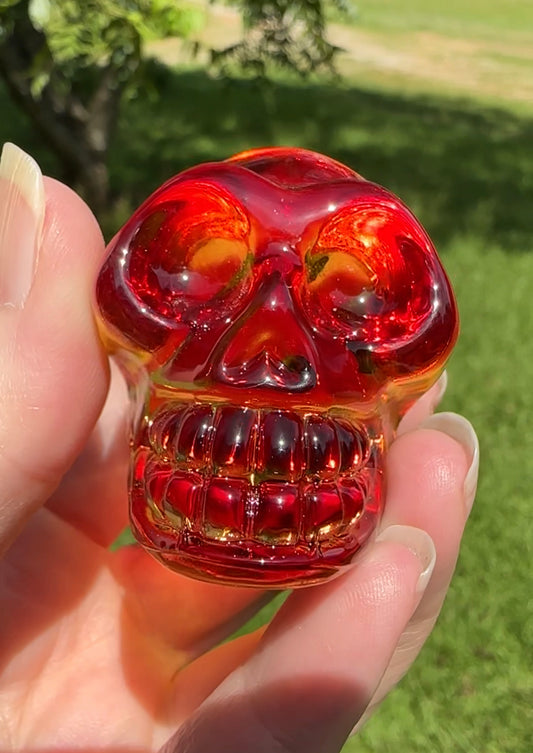 Red & Yellow Crystal Glass Skull