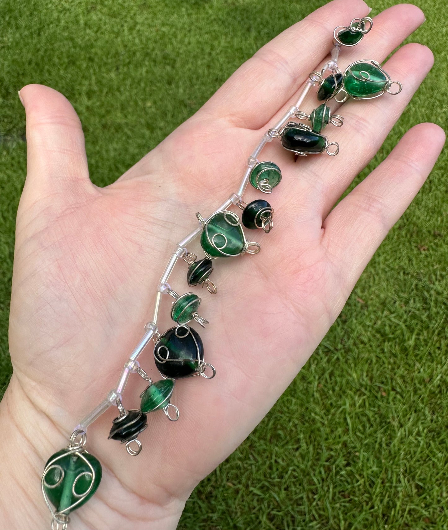 Wirewrap Green Glass Bead Strand