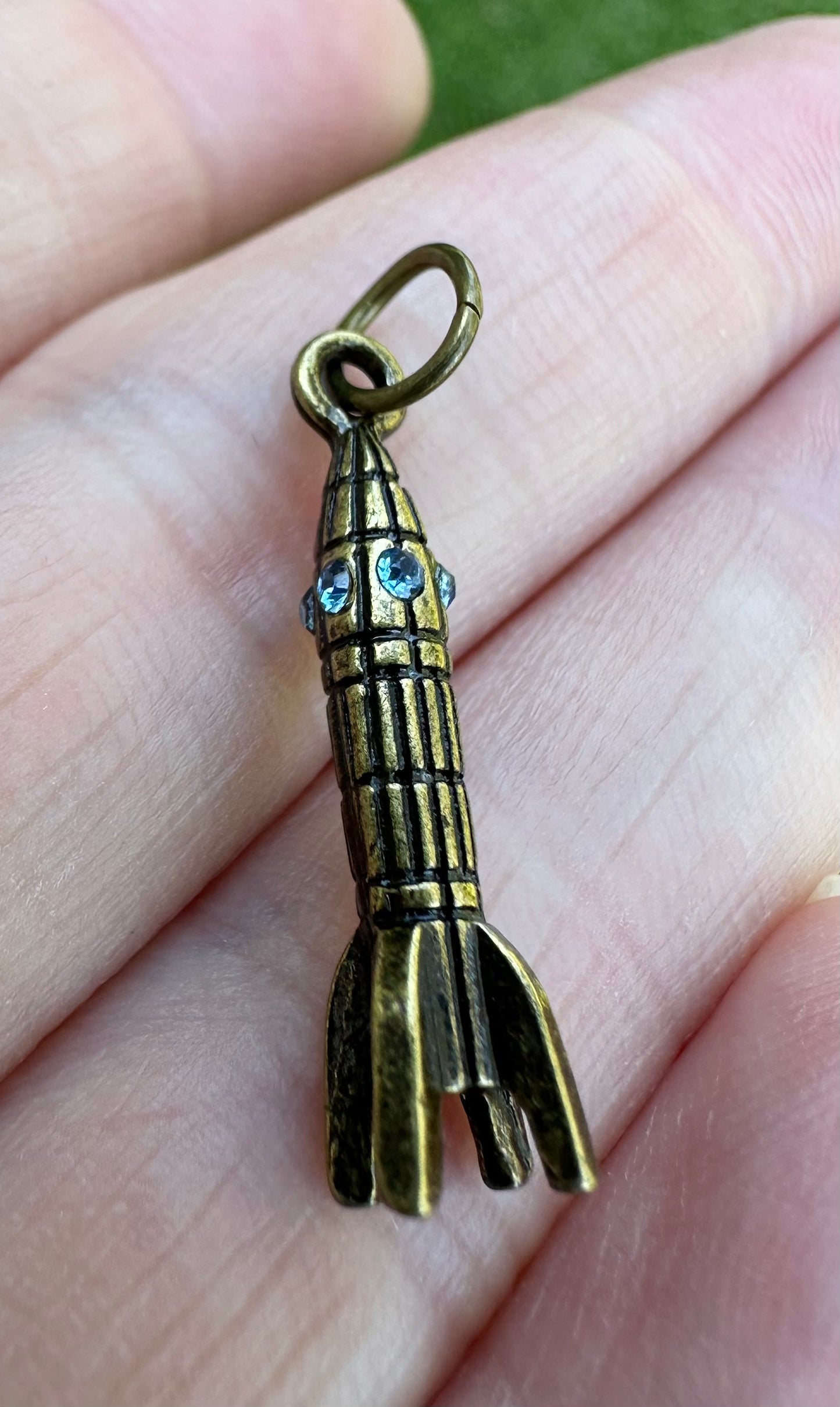 Rocket Charm/Pendant with Light Blue Stones