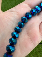 Large Blue Rondelle Style Faceted Glass Beads