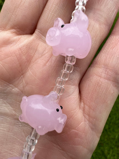 Pink Pig Glass Bead Strand