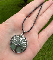 Silvertone Tree of Life & Green Aventurine Necklace