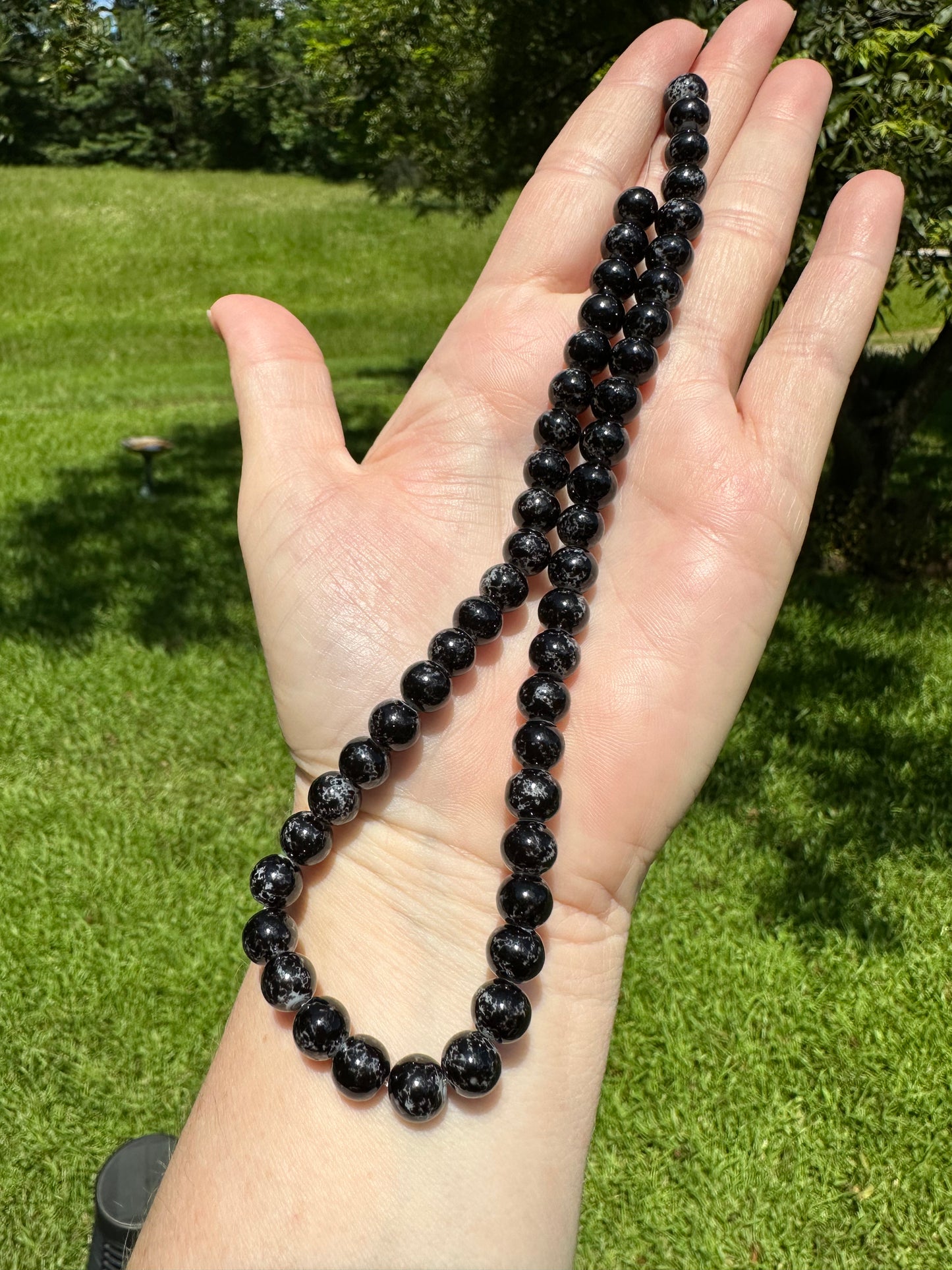 Black Crackle Glass Bead Strand