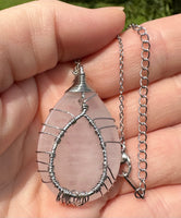 Rose Quartz Tree of Life Silvertone Necklace