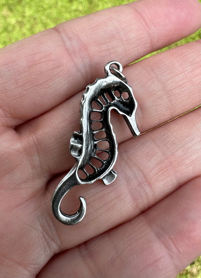 Silvertone Seahorse with Blue Stones Pendant