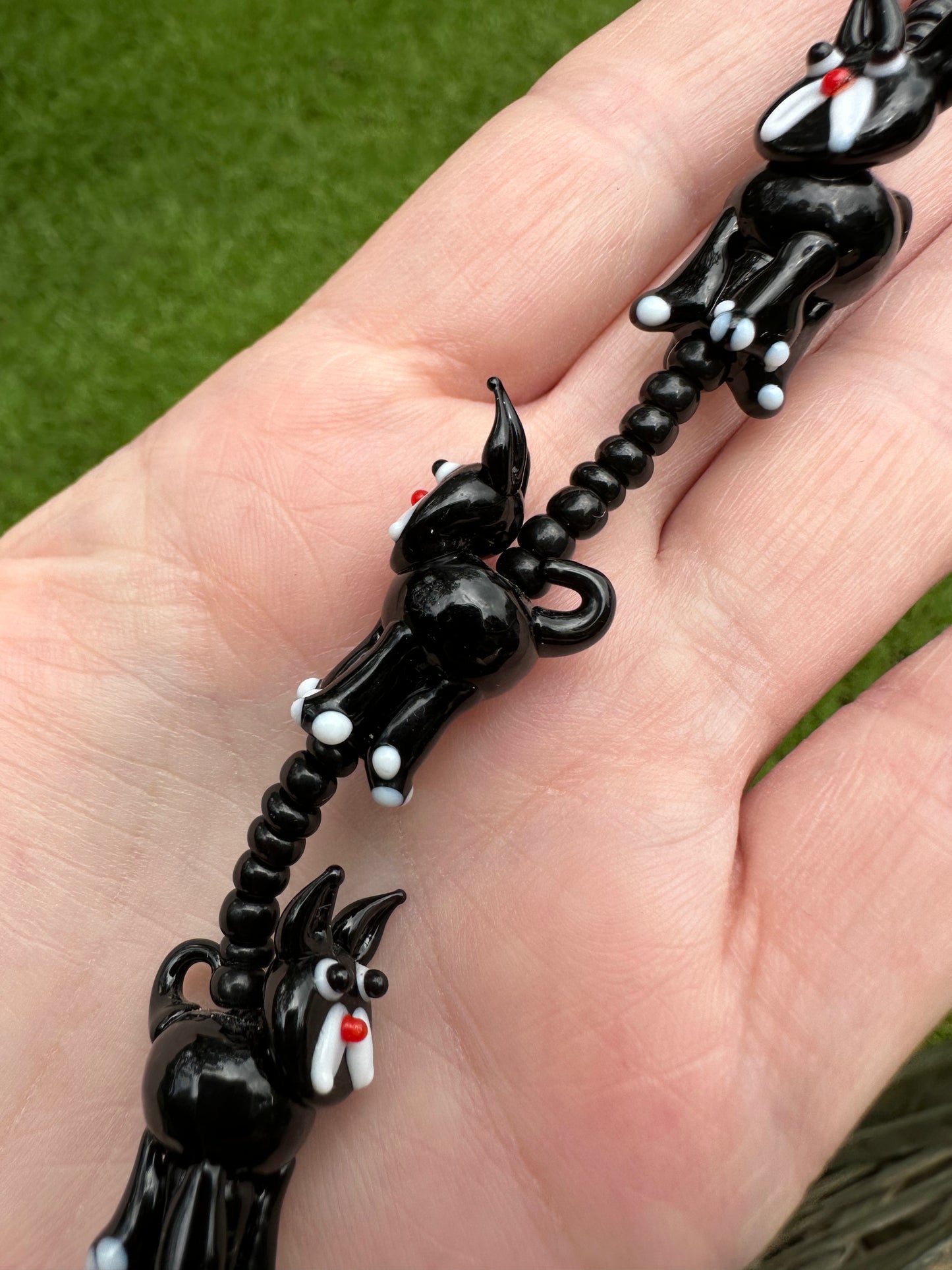 Black & White Cat Glass Bead Strand