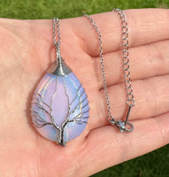 Opalite Tree of Life Silvertone Necklace