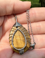 Tigers Eye Tree of Life Silvertone Necklace