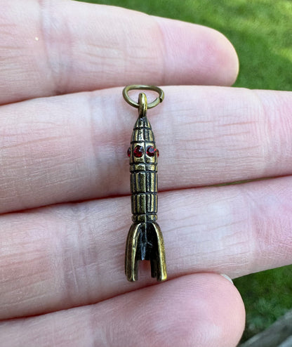 Rocket Charm/Pendant with Red Stones