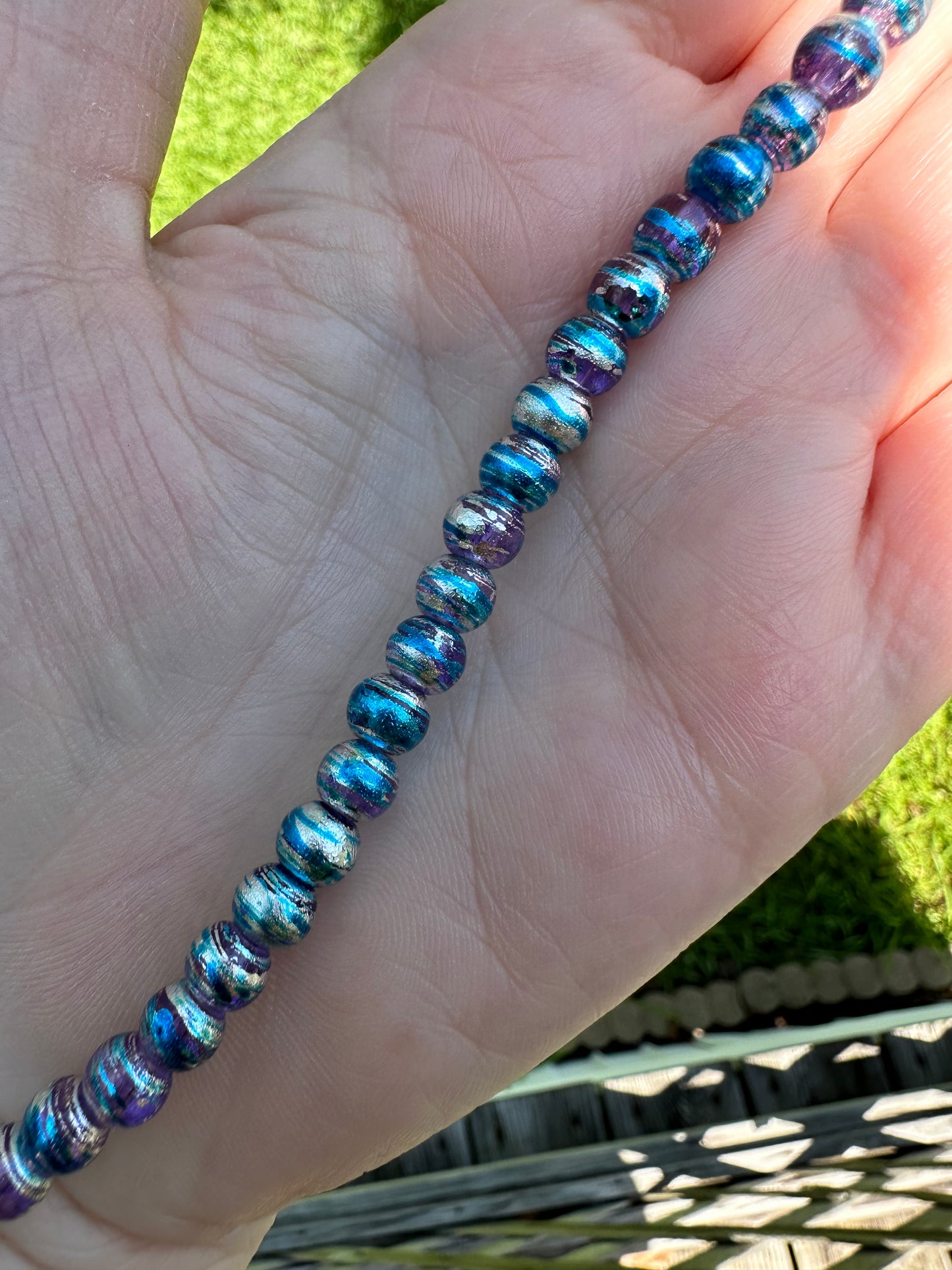 Purple & Blue Glass Round Bead Strand