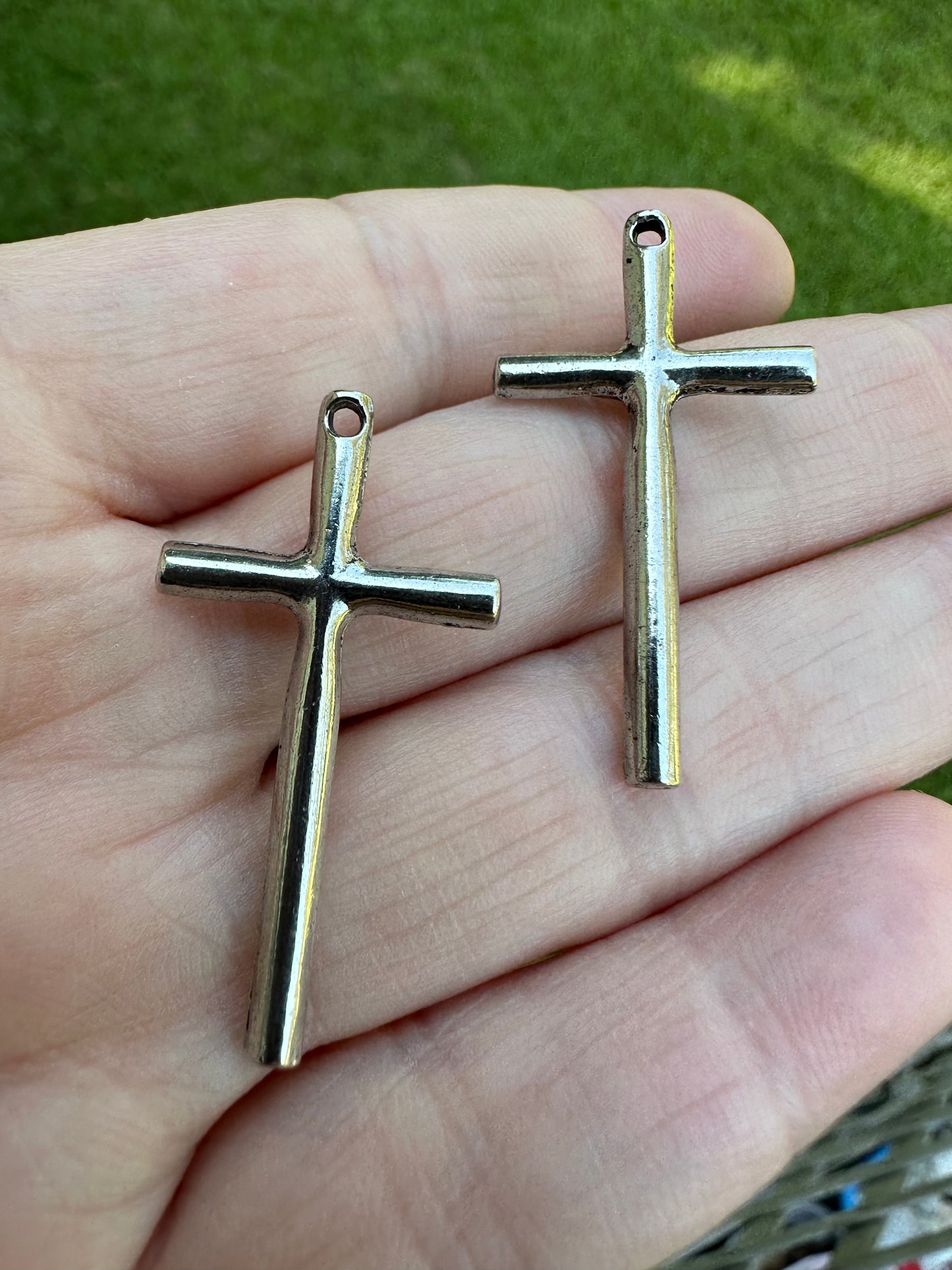 Set of (2) Silvertone Cross Pendants