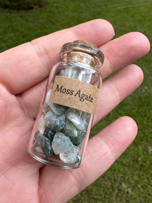 Moss Agate Chips In Bottle