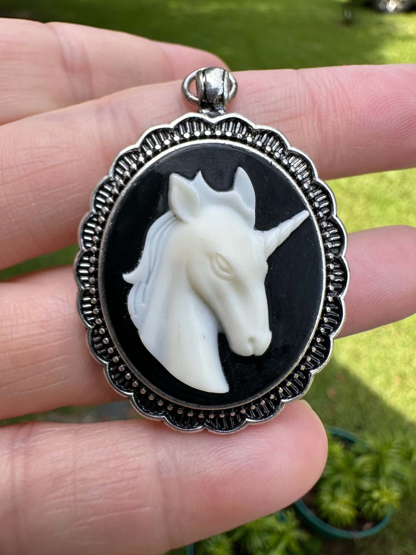 White Unicorn with Black Background Pendant