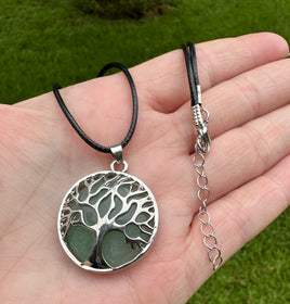 Silvertone Tree of Life & Green Aventurine Necklace