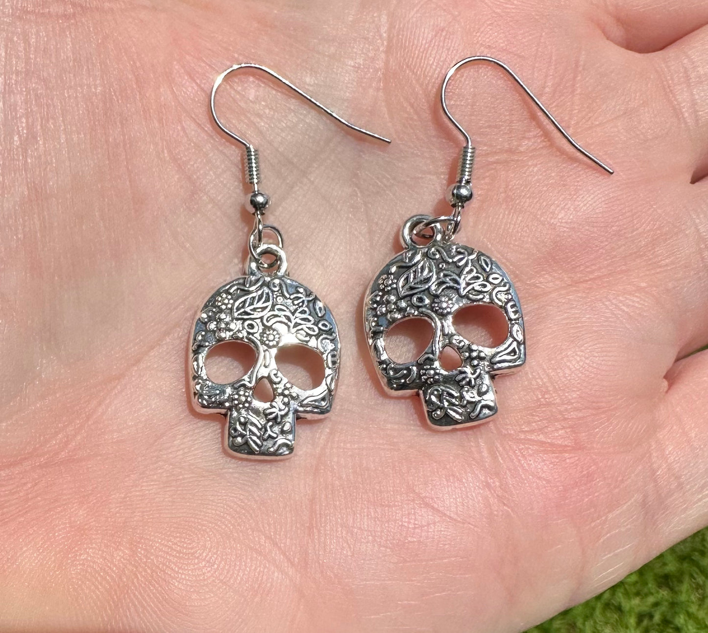 Skull Silvertone Earrings