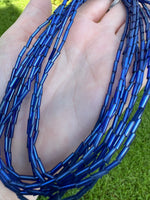 Sapphire Blue Glass Tube Bead Strands