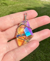 Wirewrap Aurora Borealis Glass Pendant