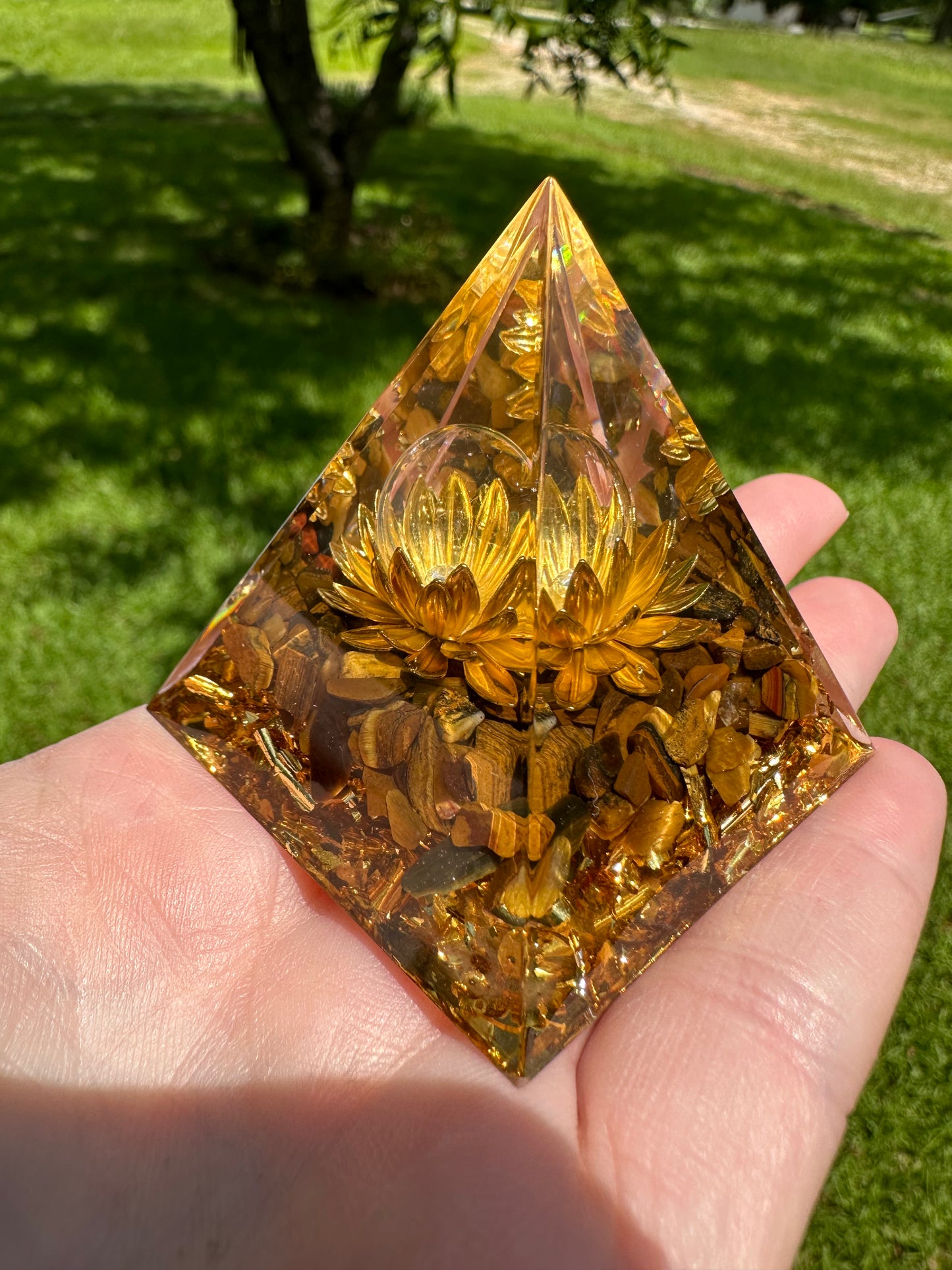 Golden Lotus Flower Orgonite Pyramid #12