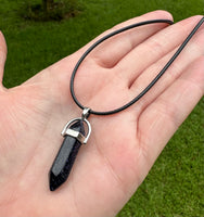 Blue Goldstone Pendant Point Necklace