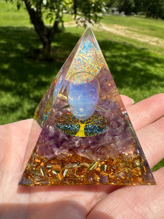 Opalite Skull Orgonite Pyramid #11