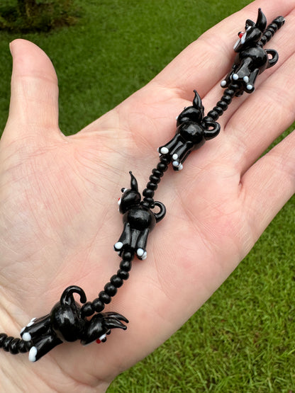 Black & White Cat Glass Bead Strand