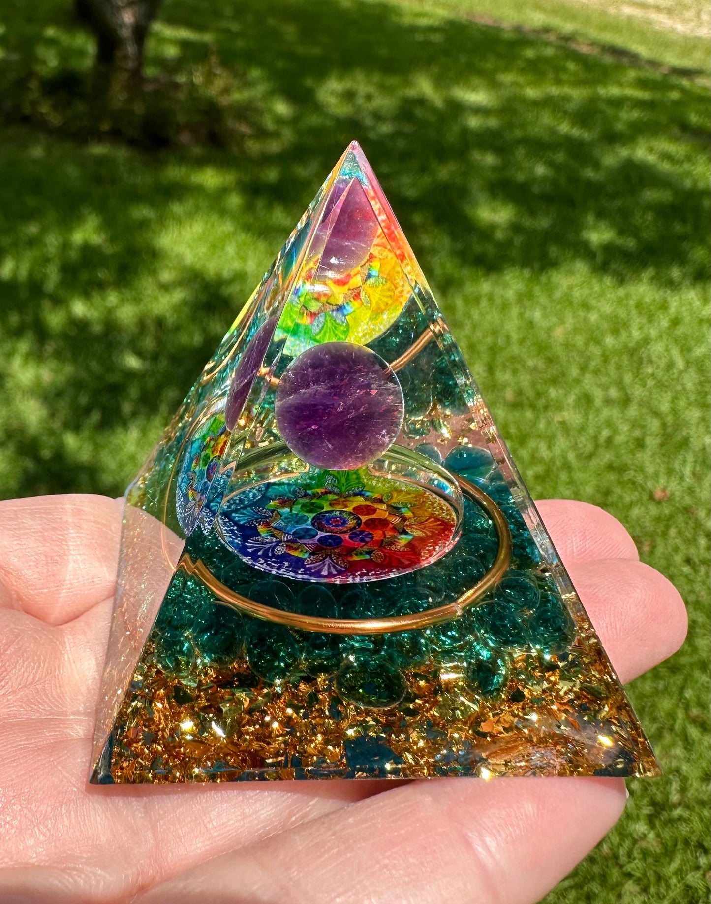 Amethyst & Teal Orgonite Pyramid #15