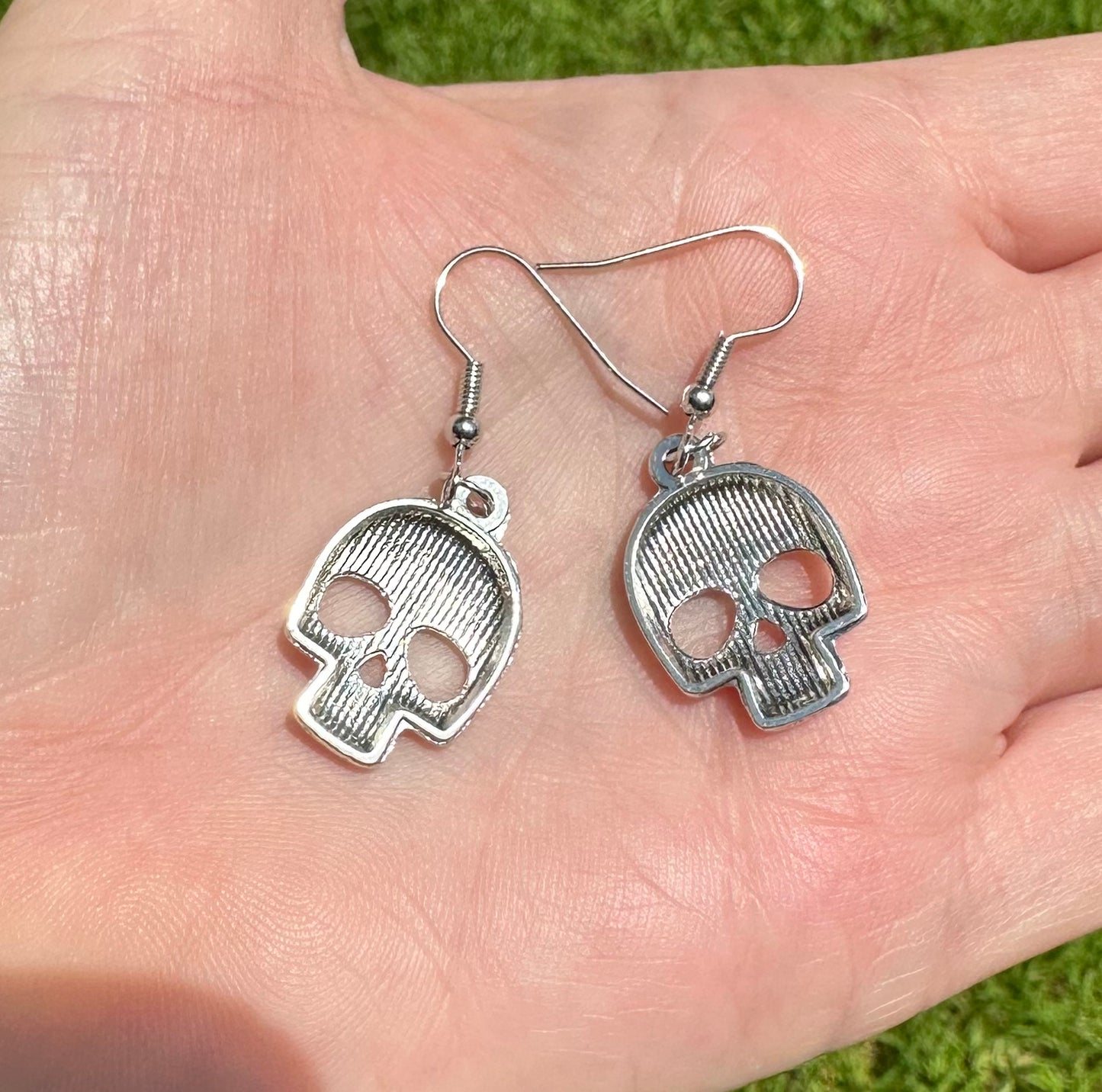 Skull Silvertone Earrings