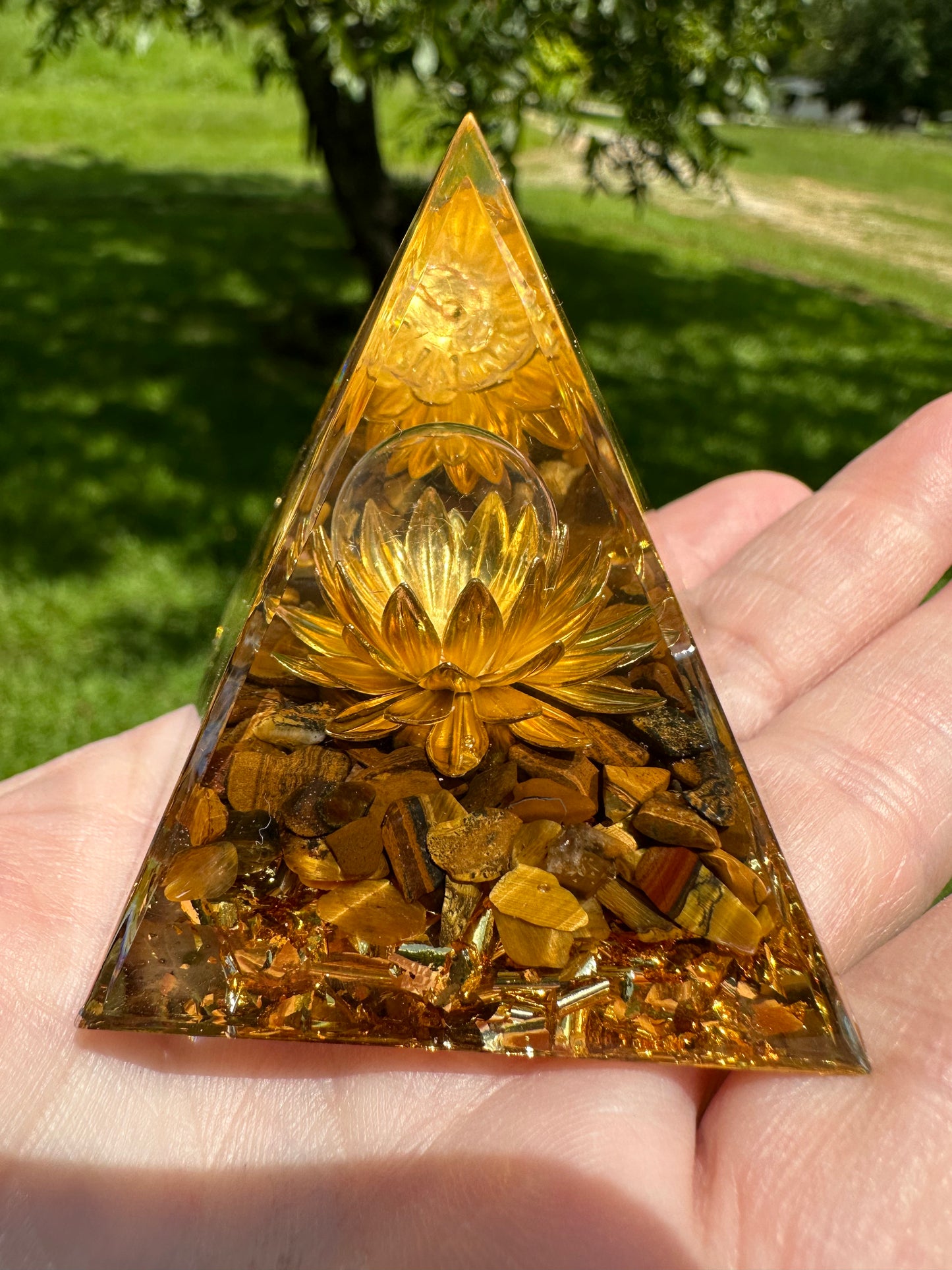 Golden Lotus Flower Orgonite Pyramid #12