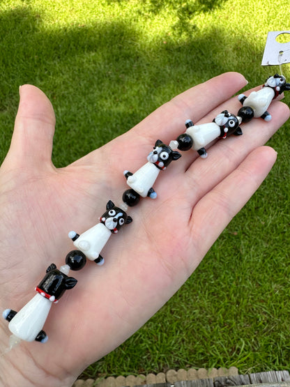 Black & White Dog Glass Bead Strand