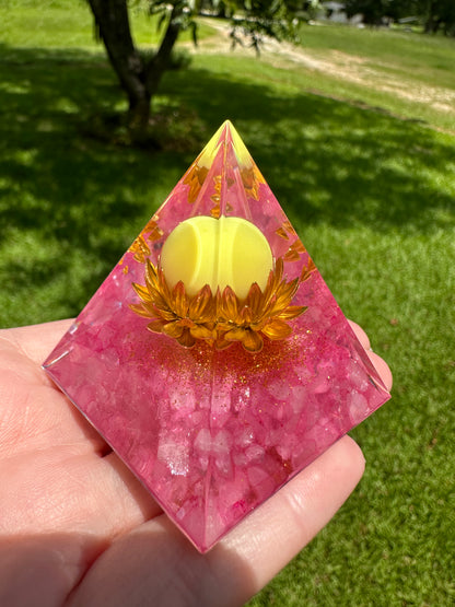 Gold & Pink Lotus Flower Orgonite Pyramid #13