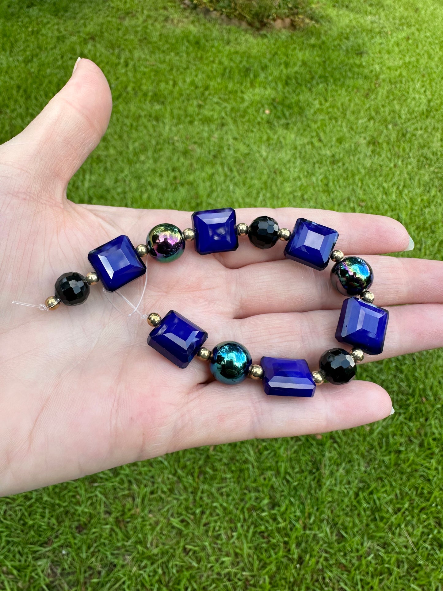 Blue Square & Round Bead Strand