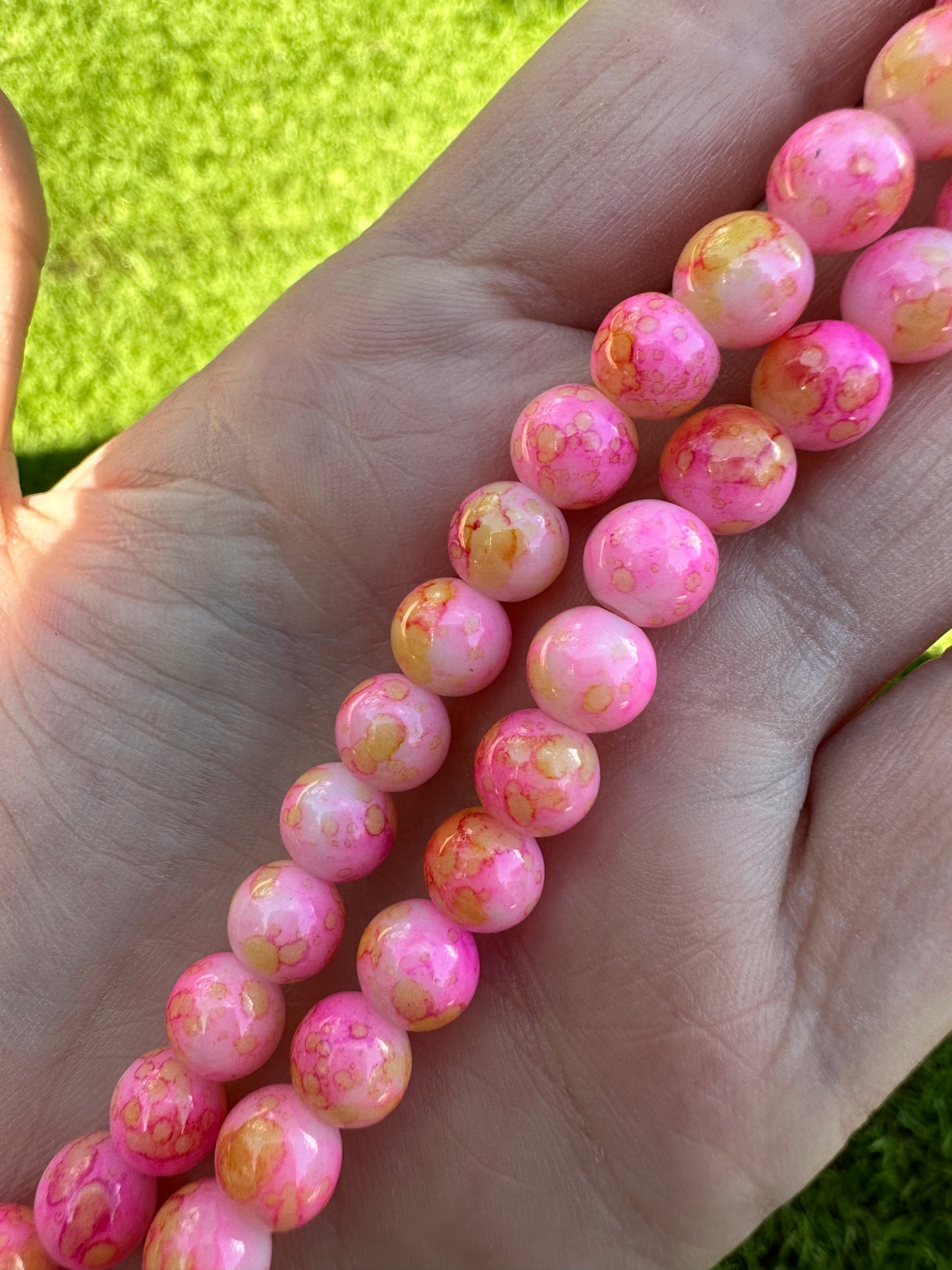 Pink & White Glass Bead Strand