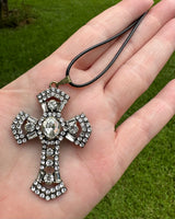 Silvertone Gothic Cross and Cord Necklace