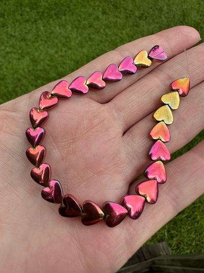 Multi-Color Heart Plated Hematite Bead Strand