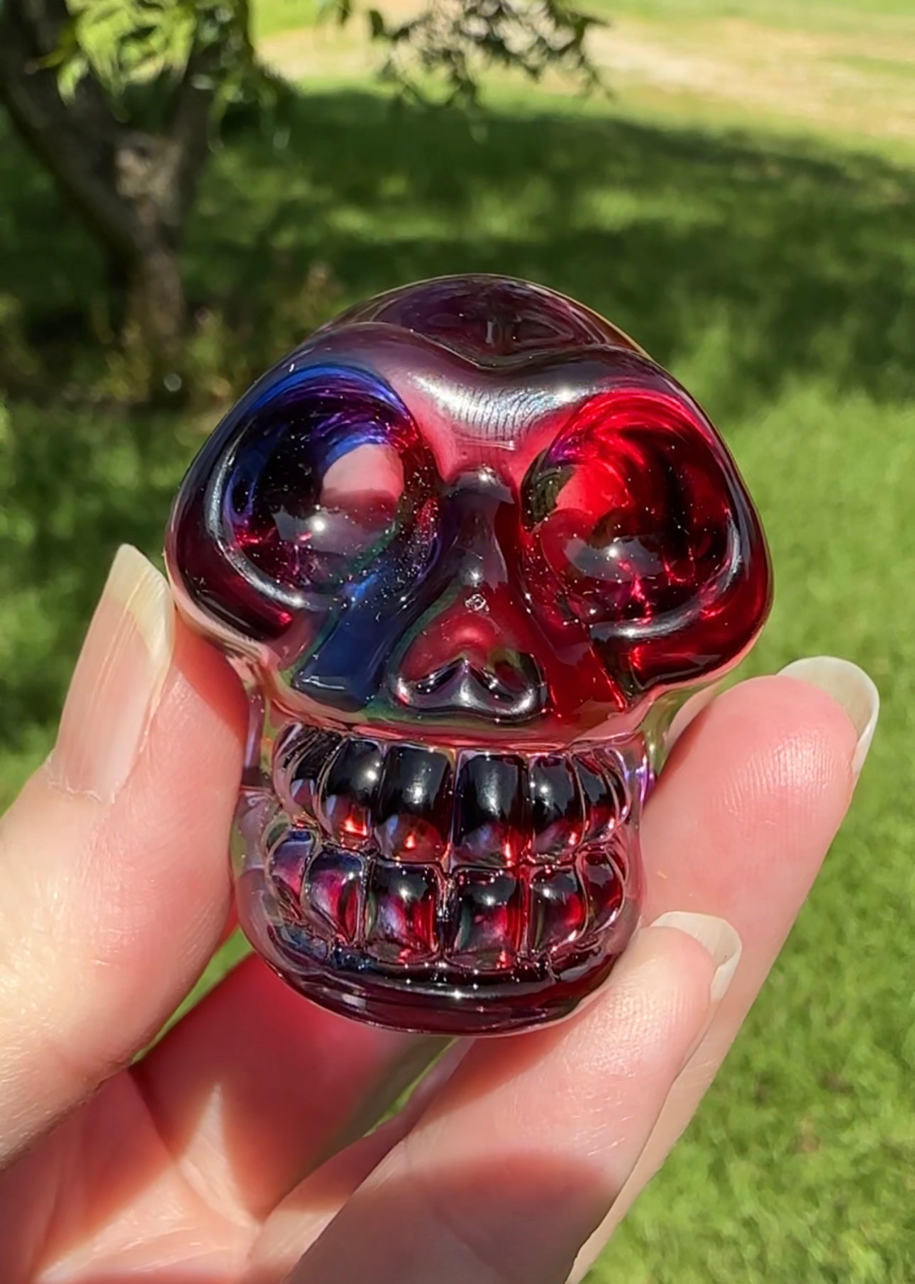 Red & Blue Crystal Glass Skull