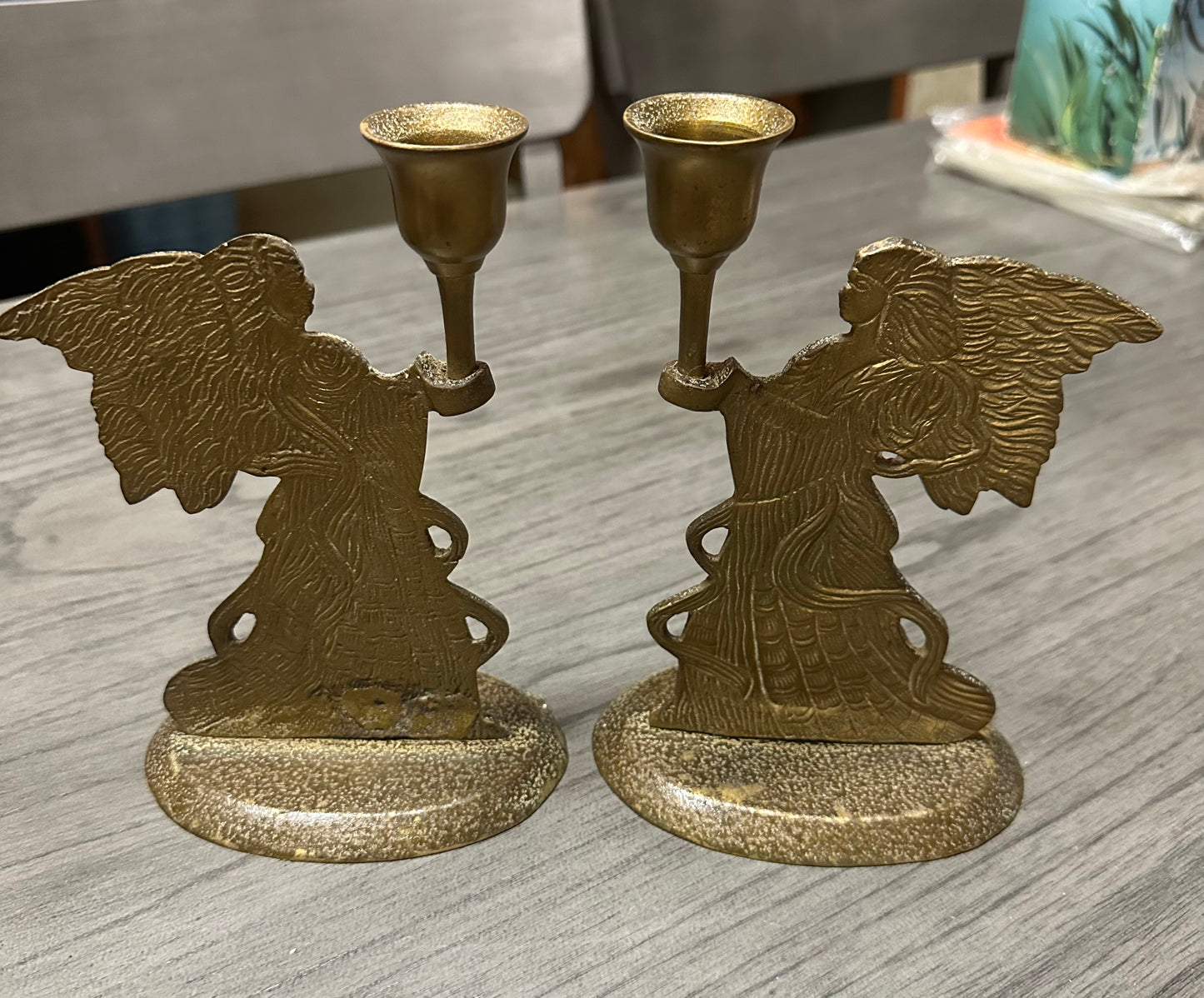 Vintage Brass Angel Candle Holders