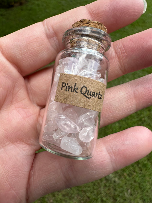 Pink Quartz Chips In Bottle