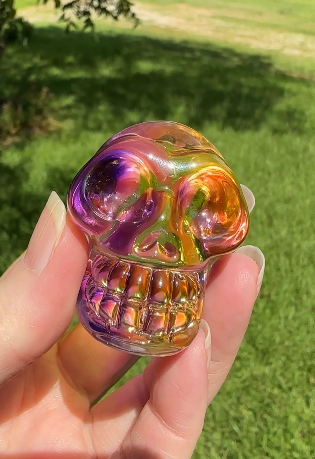 Purple & Yellow Crystal Glass Skull