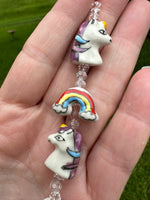 Cute Unicorn & Rainbow Glass Bead Strand