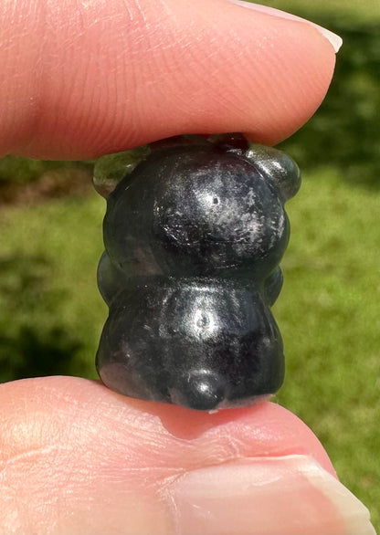 Mini Candy Fluorite Bear with Eyes Covered Carving