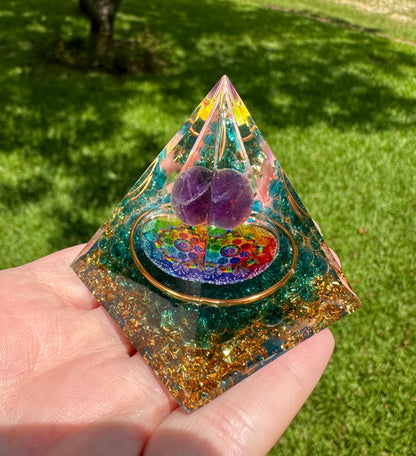 Amethyst & Teal Orgonite Pyramid #15