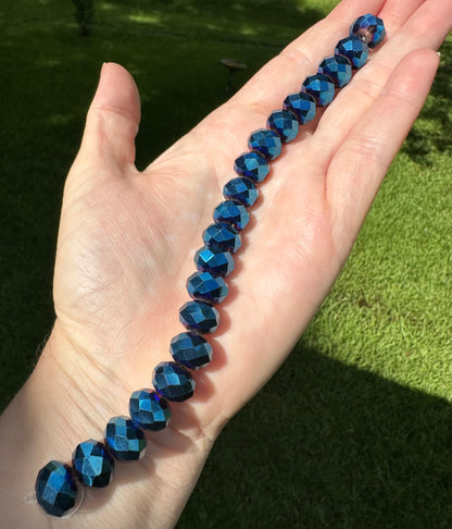 Large Blue Rondelle Style Faceted Glass Beads