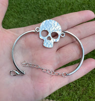 Skull Silvertone Bangle Bracelet with Clasp