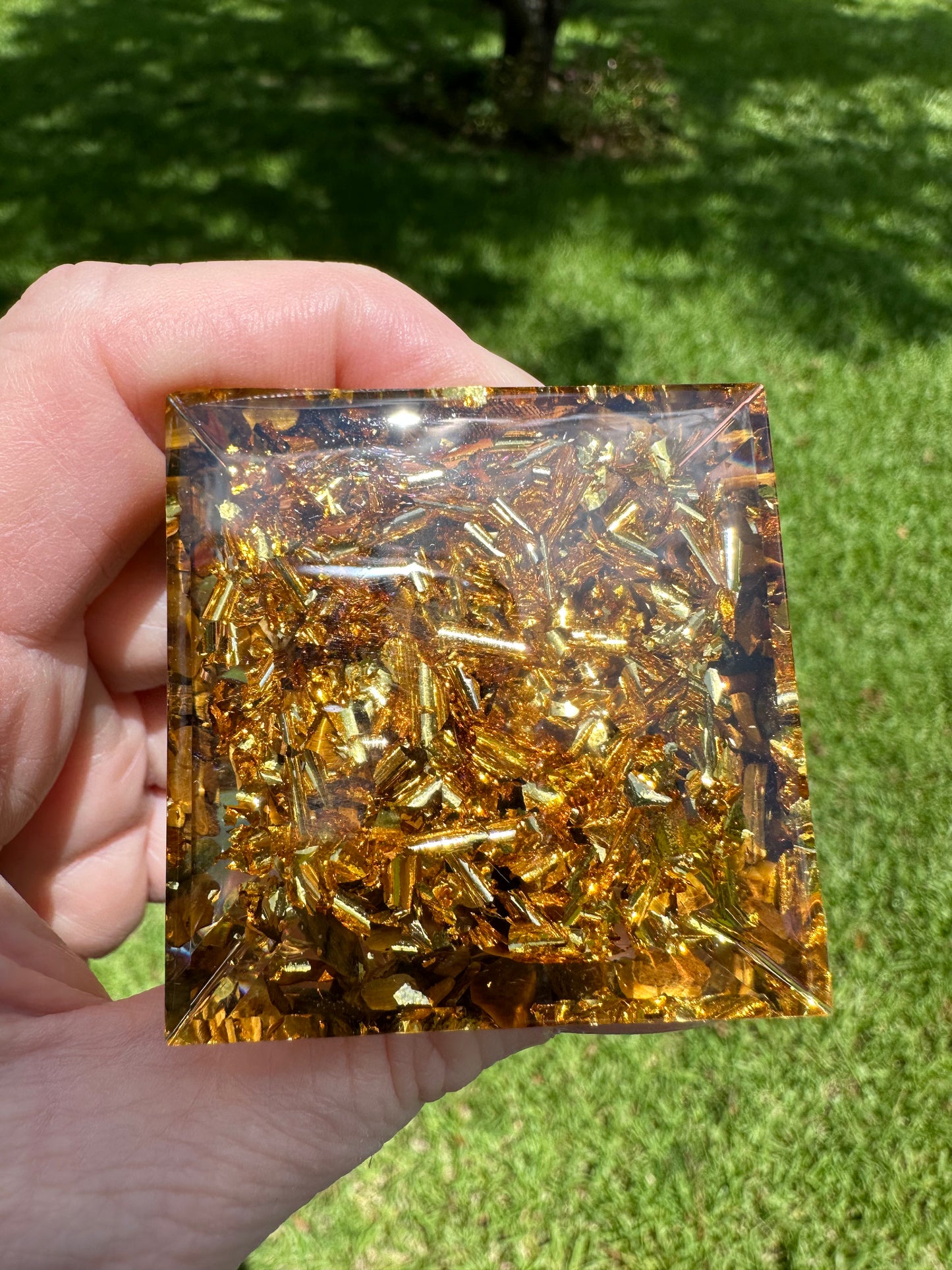 Golden Lotus Flower Orgonite Pyramid #12