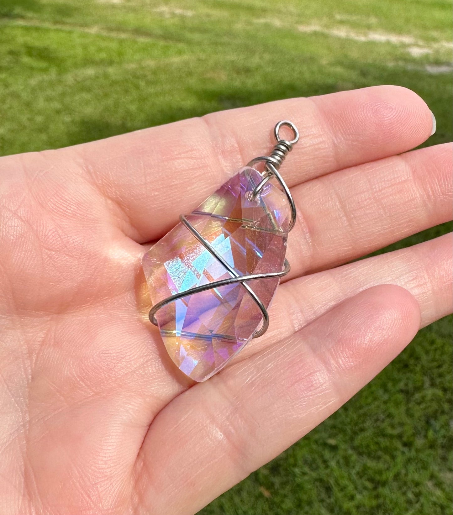 Wirewrap Aurora Borealis Glass Pendant